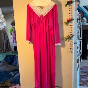 VINTAGE pink With cream colored lace long-sleeved nightgown, similar in style to